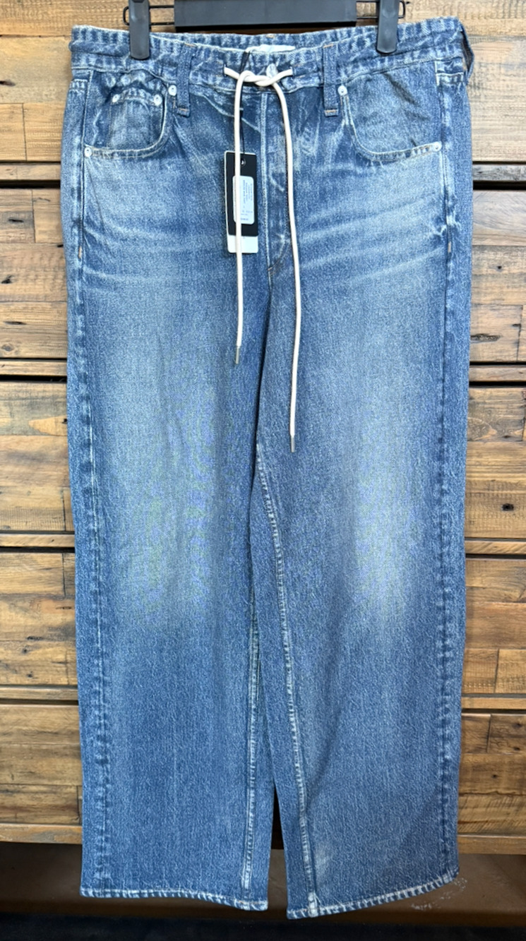 Rag & Bone Miramar Terry Drawcord Pants Womens L Blue Lakewood Wide Leg NWT